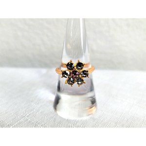 Vintage Gold Cubic Zirconia Snowflake Ring W Pink Jewel Center Size 8 Women's